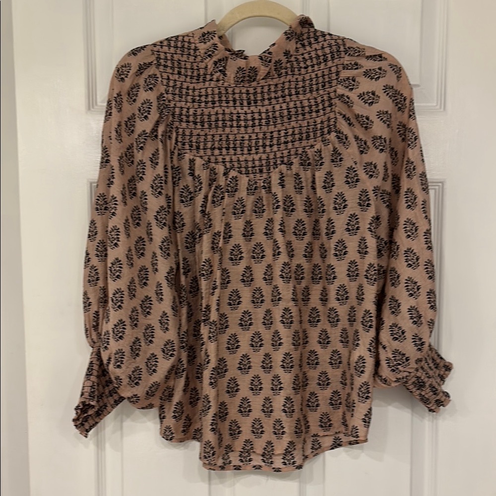 Melissa Nepton Smocked Ruffle Long Sleeve Blouse Women’s size XS